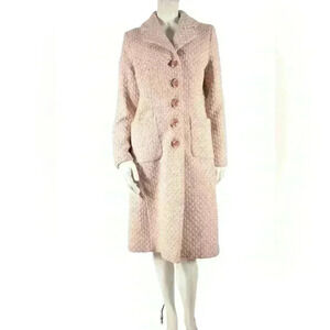 1970s CECIL GEE Pink White Mod Check  Tweed Wool Boucle Overcoat Medium Canada